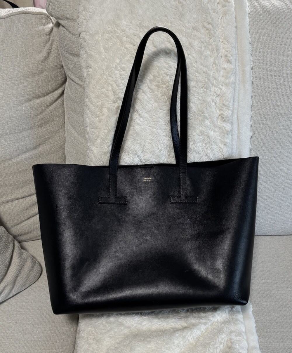 Tom Ford Gray Tote Bag Double Handles Gold Hardware Inner Pockets